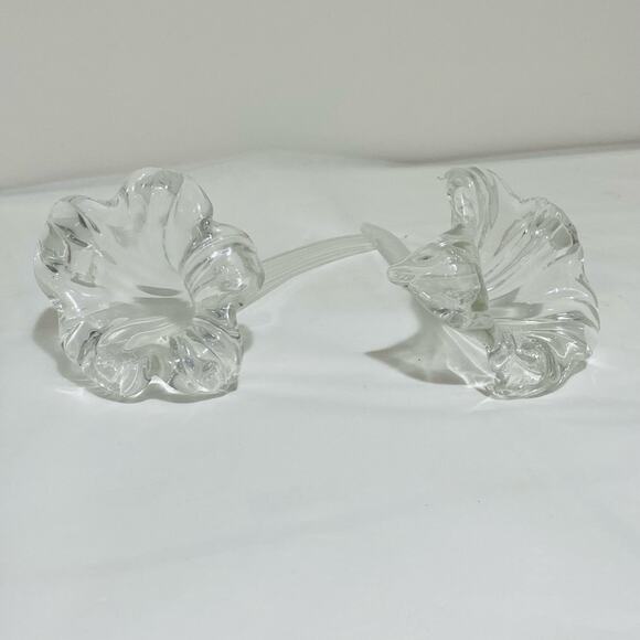Clear Art Glass Flower Two Handmade Blown Large Textured Shapely Floral Stems - Picture 5 of 10